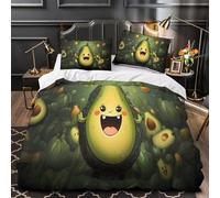 Cartone animato di avocado copripiumino 3 Pezzi morbida motivo 3D con cerniera con federe per cuscini Illustrazione divertente di cibo Set Di Copripiumino for ragazzi e adulti Single（140x200cm）