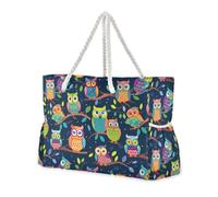 Cartone animato dipinto a mano Gufo Gruppo in Color_1 Sandproof spalla Weekender con tasche laterali Borse per Viaggi per Viaggi Palestra Vacanza