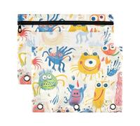 Cartone animato divertente carino mostri matite colorate sacchetti con finestra trasparente plastica grande capacità tasca cartelle per 3 per scuola, ufficio e casa multicolore 2 PCS