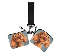 Cartone animato divertente Cocker Brown Spaniel Dog donna portamonete porta carte sottile staccabile porta biglietti da visita con tasca con cerniera per donna 2 pezzi, cartone animato divertente