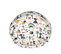 Cartone animato divertente dinosauro riutilizzabile elastico bagno cuffia da a impermeabile per donna, tappi per ragazze spa uso domestico, hotel e parrucchiere