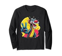 Cartone Animato Drago Pace Segno retrò Pop Gesto Grafico Divertente Maglia a Manica