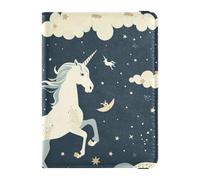 Cartone animato e carino Unicorni Midnight Blue Porta passaporto famiglia in pelle per viaggio Portafoglio Combo Portafoglio Porta passaporto per le donne Impermeabile