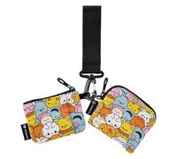 Cartone animato faccia animale carino doppio portamonete porta carte di credito portafoglio piccolo portatile porta carte d'identità protezione con tasca con cerniera per lavoro viaggi 2 confezioni de