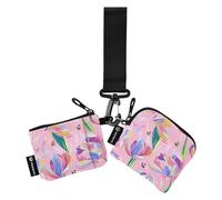 Cartone animato Fiore Rosa Fiore Donne Organizzatori di Soldi Grande Capacità Portachiavi Portafoglio Cambiare Borsa con Cinturino da Polso per Donna 2 Pz Recto Verso