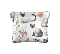 Cartone animato gatti siamesi bianco donna in pelle portamonete sacchetti carino carta portachiavi organizzatori per le signore, cartone animato, gatti, siamesi, bianco, 1 size, Stampa artistica