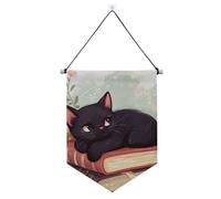Cartone animato gatto con libri banner da appendere con asta telescopica porta anteriore banner decorazioni da cortile all'aperto per porte, pareti, finestre, giardini, cortile