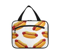 Cartone animato giallo Hot Dog Hanging Borse per Viaggio con gancio, Designer Necessities Snack Bag per Crociera Viaggio Bagno bolso de maquillaje para Mujer L