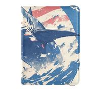 Cartone animato grande pesce bianco mare blu passaporto e carta vaccino titolare combo per viaggio vaccino caso protezione custodia passaporto caso di viaggio documenti portafoglio per gli uomini