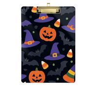 Cartone animato Halloween Cappelli Magici Jack-o'-Lanterne e pipistrelli Acrilico Appunti Cartella File padfolio Standard Lettera A4 Formato Hard Board per i compiti Pediatrico Oro 12x9 pollici Tabla