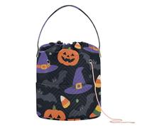 Cartone animato Halloween Magico Cappelli Jack-o'-Lanterne e pipistrelli Filati Borse Portatile di Maglia Tote Bag per Ferri da Maglia Mochila para tejer