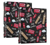 Cartone animato Hello London stampato a tre anelli, raccoglitore flessibile ad anelli con tasche, 3 raccoglitori ad anelli per scuola, università, ufficio
