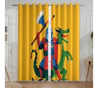 Cartone animato Illustrazione Cavaliere Drago Tenda Per Tutte le Stagioni - Protezione UV Tende Termiche con Stampa, Giallo, 117L x 183A cm (2 Pannelli) 46"x72"