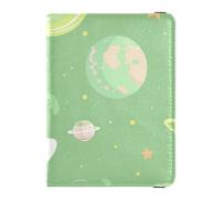 Cartone animato Illustrazione Spazio Morbido Verde Porta passaporto in pelle per viaggi per viaggi Documenti di Viaggio Organizer Protector Copertura del passaporto per le donne Leggero