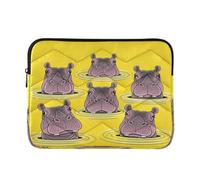 Cartone animato ippopotamo giallo Puffy Computer Sleeve | Custodia trapuntata per laptop per professionisti che lavorano durante le giornate universitarie, taglia L