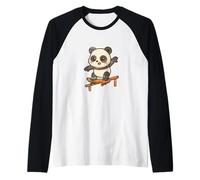 Cartone Animato Kawaii Skateboard Panda Maglia con Maniche Raglan