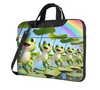 Cartone animato Laptop Crossbody Bag Laptop Custodia per il trasporto con spallacci e maniglia Messenger Borsa a tracolla Per Ufficio Viaggio, Cartoon Frog Verde, 14 inch