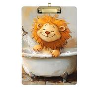 Cartone animato Leone Vintage Vasca da bagno Acrilico Appunti All'aperto Standard Lettera A4 Formato Acrilico Carino per Infermieristica Studente Trade Quest Oro 12x9 pollici Tabla para escribir con