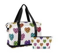 Cartone animato leopardato stampa cuore colorato viaggio tote bag borsa tote bag con tracolla regolabile per yoga multiuso, cartone animato leopardato stampa cuore colorato, taglia unica, Cuore