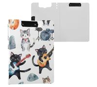 Cartone animato Little Cats Cute Dog Play Rock on Guitar Appunti pieghevole con archiviazione Doppia clip in metallo portapenne Clip Board con coperchio Appunti Padfolio Office Meeting