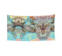 Cartone animato mappa del mondo stampato decorazione vacanza appeso bandiera - 178 x 88,9 cm - Natale, compleanno, festa celebrazione banner,