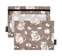 Cartone animato marrone animale mele 3 anelli raccoglitore matita astuccio con cerniera 2 pack trasparente borsa portaoggetti casa viaggio carte di stoccaggio contenitore