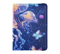 Cartone animato Medusa Un Fiume Blu Cuoio decorativo impermeabile porta passaporto per il viaggio Vaccino Card Holder Cover Combo Passaporto Portafoglio Impermeabile, cartone animato, medusa, uno,