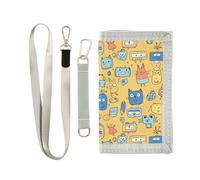 Cartone animato Mostri Divertenti Giallo trifold mens portafoglio per donna semplice portafoglio con fermasoldi con cordino, cartone animato, divertente, mostri, giallo, 1 size