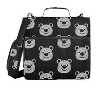 Cartone animato nero bianco orso carino 3 anelli 3,8 cm cerniera raccoglitore organizzatore con tracolla e maniglia impermeabile portafoglio raccoglitore per scuola e ufficio