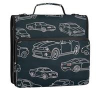 Cartone animato nero retrò auto sportiva 3 anelli 3,8 cm Zip Up raccoglitore con tracolla impermeabile portafoglio organizer per la scuola