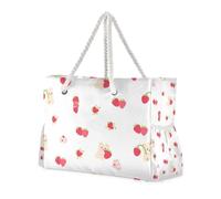 Cartone animato Orso Bianco e Fragola Borse Di Grande Capacità E Borse Con Tasche Laterali Borse Per Le Donne con portabicchieri sul lato