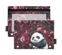Cartone animato Panda Borgogna Matita Sacchetto di Plastica Raccoglitore Tasche per 3 Anelli Raccoglitore Borsa con 3 Fori per Studenti Ufficio Documenti Organizer