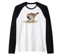 Cartone Animato Passero Mangiare Birdseed Art Maglia con Maniche Raglan