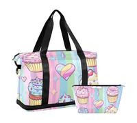 Cartone animato Pastello Torte Arcobaleno Stripe Borsa da allenamento Sport Palestra Tote Bag con Borsa da toilette per lo sport Pieghevole, Cartone Animato Torte Pastello Strisce Arcobaleno, Taglia