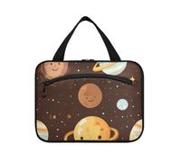 Cartone animato pianeti esterni e alfabeto marrone appeso borse da viaggio con gancio, designer borsa pieghevole per il trucco per gli elementi essenziali per le donne palestra bolso para maquillaje L