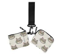 Cartone animato può amare occhiali di gatto grigio donna doppio portafogli porta biglietti da visita mini moda cambio borsa portafoglio con cinturino da polso per donna 2 pezzi, Cartoon può amare