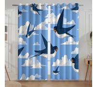 Cartone animato rondine cielo blu nuvole Tende Per Sala Da Pranzo - Lunga durata Tende Termiche Isolanti a Occhielli, Azzurro, 132L x 158A cm (2 Pannelli) 52"x62"
