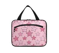 Cartone animato rosa a scacchi plaid stella appeso borse da toilette per gli uomini con gancio, borse espandibili di design per gli uomini per le donne must have vacanza bolso de Mano para Hombre L