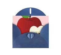 Cartone animato Rosso Frutta Orizzontale Vacanze Card Con Blu A Forma Di Cuore Busta E Scrivere Vari Aug