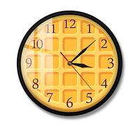 Cartone animato rotondo Waffle rotondo Orologio da parete Movimento silenzioso Segnale da forno Dessert Wall Art Cucina Decor Hanging Wall Watch Galentine Day Gift-Metal_Frame_with_acrylic_glass
