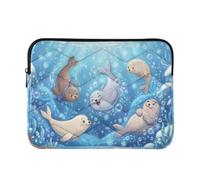 Cartone animato Seal Blu Stampato Computer Sleeve | Custodia per laptop resistente ai graffi per donne durante i viaggi aerei, taglia L
