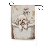 Cartone animato Shih Tzu Cani Vintage Vasca da bagno bandiere esterne doppia faccia pasqua porta banner per la decorazione esterna 28x40 double sided
