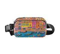 Cartone animato Shih Tzu Cani Vintage Vasca Da Bagno Elegante Marsupio Borsa a Tracolla per Donne Uomini Mini Crossbody Sling Bag per Viaggio, Vivace dipinto dettagliato Venezia Italia, 1 size