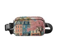 Cartone animato Shih Tzu Cani Vintage Vasca Da Bagno Elegante Marsupio Borsa a Tracolla per Donne Uomini Mini Crossbody Sling Bag per Viaggio, Charming Blossom - Illustrazione di Streetscape, 1 size