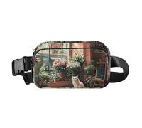 Cartone animato Shih Tzu Cani Vintage Vasca Da Bagno Elegante Marsupio Borsa a Tracolla per Donne Uomini Mini Crossbody Sling Bag per Viaggio, Negozio Fiorista Affascinante Feline Serenity, 1 size