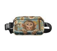 Cartone animato Shih Tzu Cani Vintage Vasca Da Bagno Elegante Marsupio Borsa a Tracolla per Donne Uomini Mini Crossbody Sling Bag per Viaggio, chic Rhesus Monkey Macaque Retro vasca da bagno, 1 size