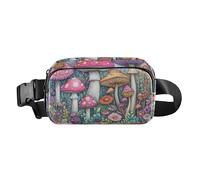 Cartone animato Shih Tzu Cani Vintage Vasca Da Bagno Elegante Marsupio Borsa a Tracolla per Donne Uomini Mini Crossbody Sling Bag per Viaggio, Funghi stravaganti con fiori vivaci, 1 size