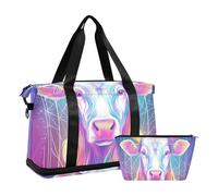 Cartone animato Taro Astrologia Mucca Duffel Borse Pernottamento Weekender Borse con Toiletry Bag per Viaggio Pieghevole, Cartone animato Taro astrologia mucca, 1 size