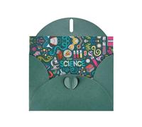 Cartone animato tema scienza modello biglietti di auguri vuoti per compleanni, San Valentino, feste, matrimoni, busta verde scuro 10,2 x 15,2 cm