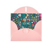 Cartone animato tema scienza modello biglietti di auguri vuoti per compleanni, San Valentino, feste, matrimoni, busta rosa 10,2 x 15,2 cm